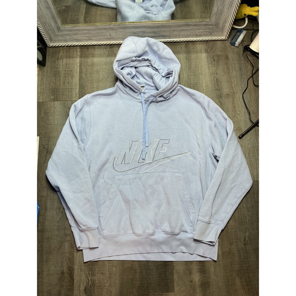 Nike Women Sportswear Embroidered Logo Hoodie Lavender Blue Fleece Size Large
